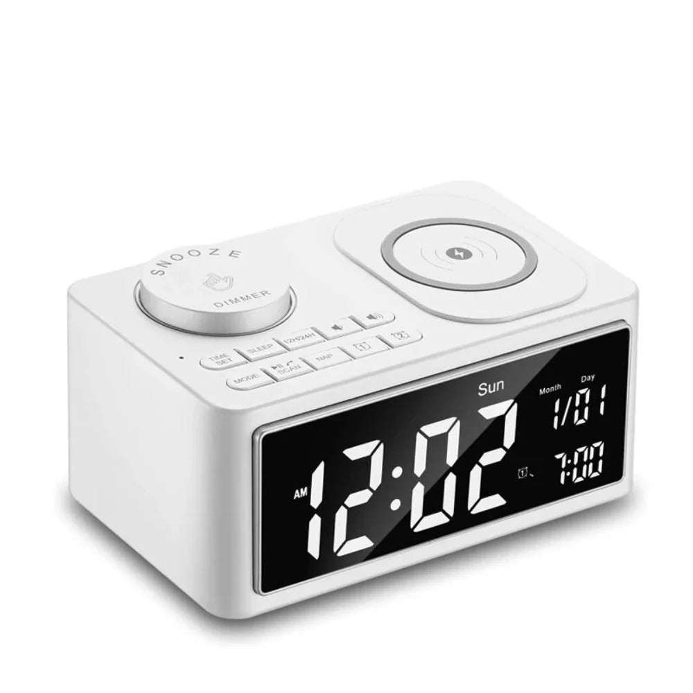 10W Wireless Charger Bluetooth Speaker Alarm Clock Radio for Qi-enabled Phones