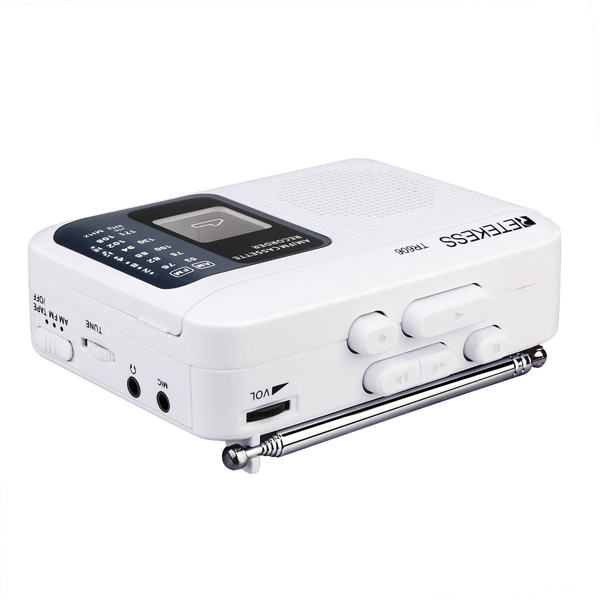 FM AM Portable Radio with Cassette Playback Voice Recorder