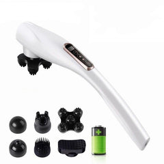 220V 2000mAh Electric Handheld Vibrating Massager Cordless Massage Stick for Shoulder Neck Waist Back Massage With 6 Massage Heads