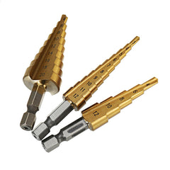 3Pcs 1/4 Inch Hex Shank HSS Titanium Coated Step Drill Bit Set 3-12/4-12/4-20mm