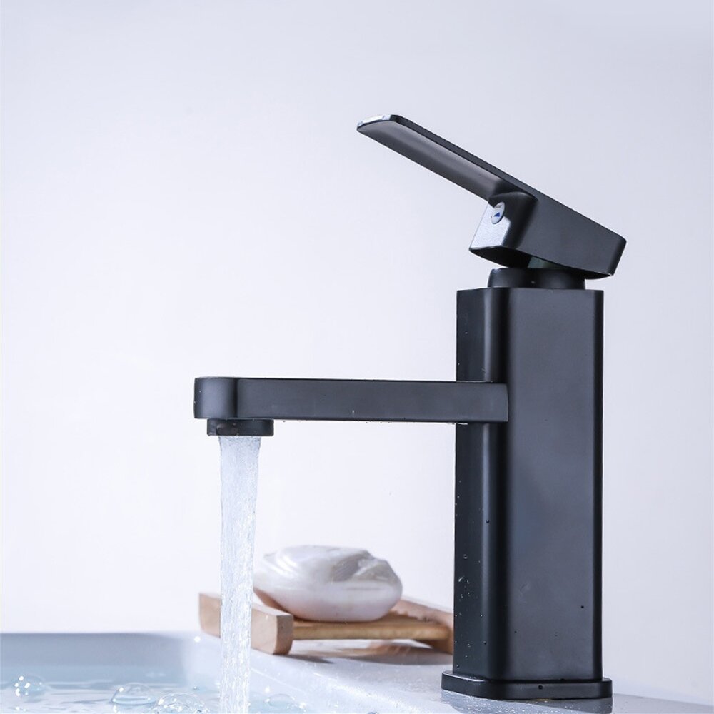 Black Square Single-Hole Bathroom Basin Faucet Single Cold Cabinet Tap For Sink