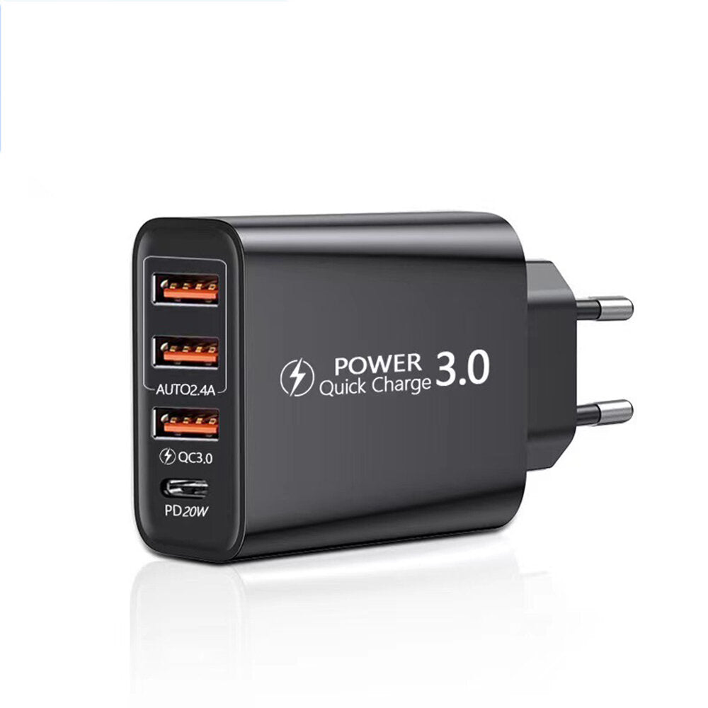 30W 4-Port USB PD Charger, Fast Charging, EU Plug for iPhone, Hui, Oppo, Samsung