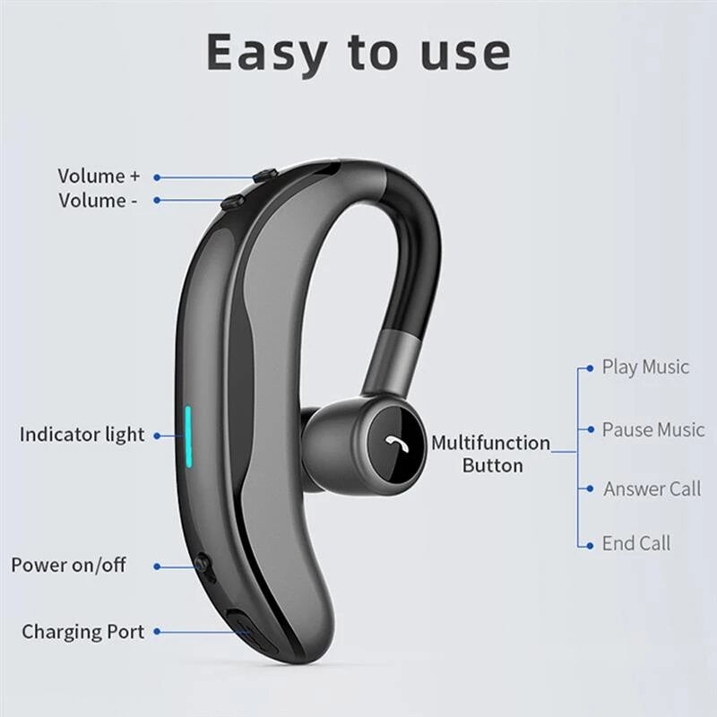 bluetooth 5.0 Earbuds Wireless Mini Single Ear Hook Sports Business Handsfree Earphone Headphone with Mic