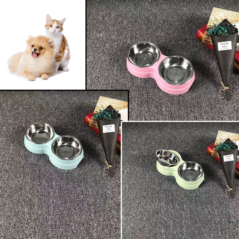 Stainless Steel Double Bowls Pet Food Water Bowl Cat Dog Puppy Feeder Pet Water Food Dish