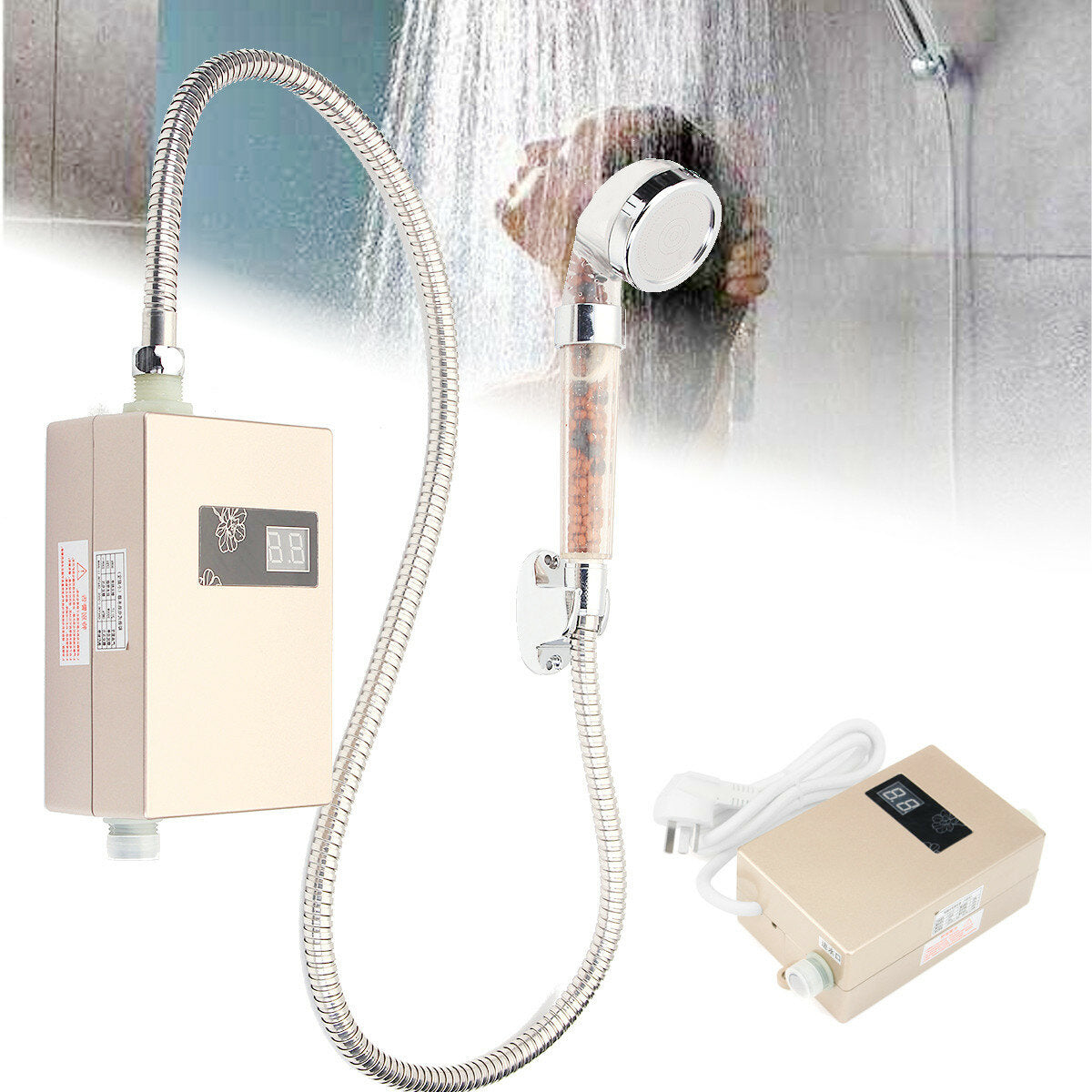 3000W Mini Electric Instant Hot Water Heater Shower LCD Display Bathroom Kitchen