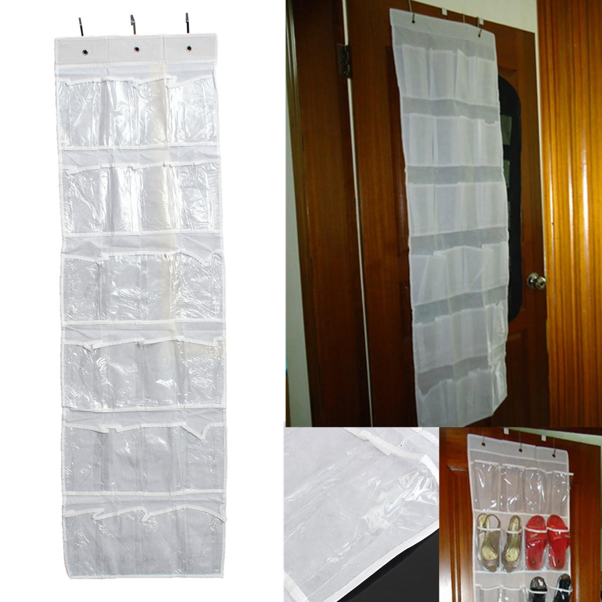 24Pocket Hanging Over Door Stainless Steel Holder Shoes Nonwoven Fabric Organizer Storage Door Wall Closet Bag