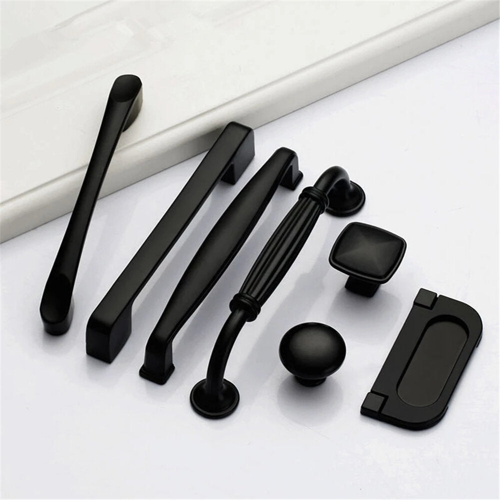 Aluminum Alloy Black Handles For Furniture Cabinet Knobs And Handles Kitchen Handles Drawer Knobs Cabinet Pulls Cupboard Handles Knobs