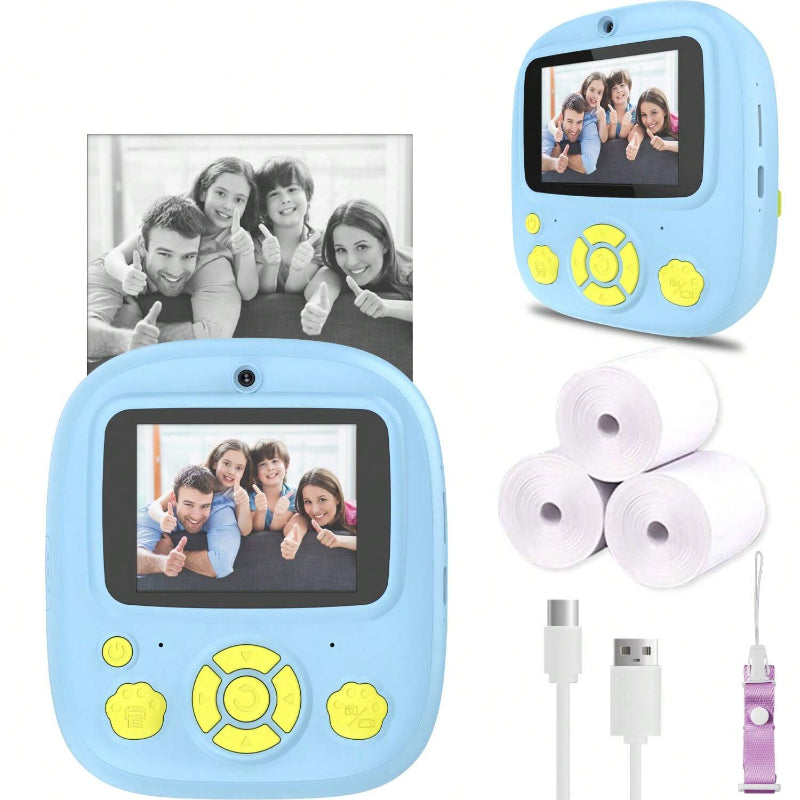 Instant Print Camera with 3 Rolls of Paper - 1080P HD Video, Rechargeable, Zero Ink Technology