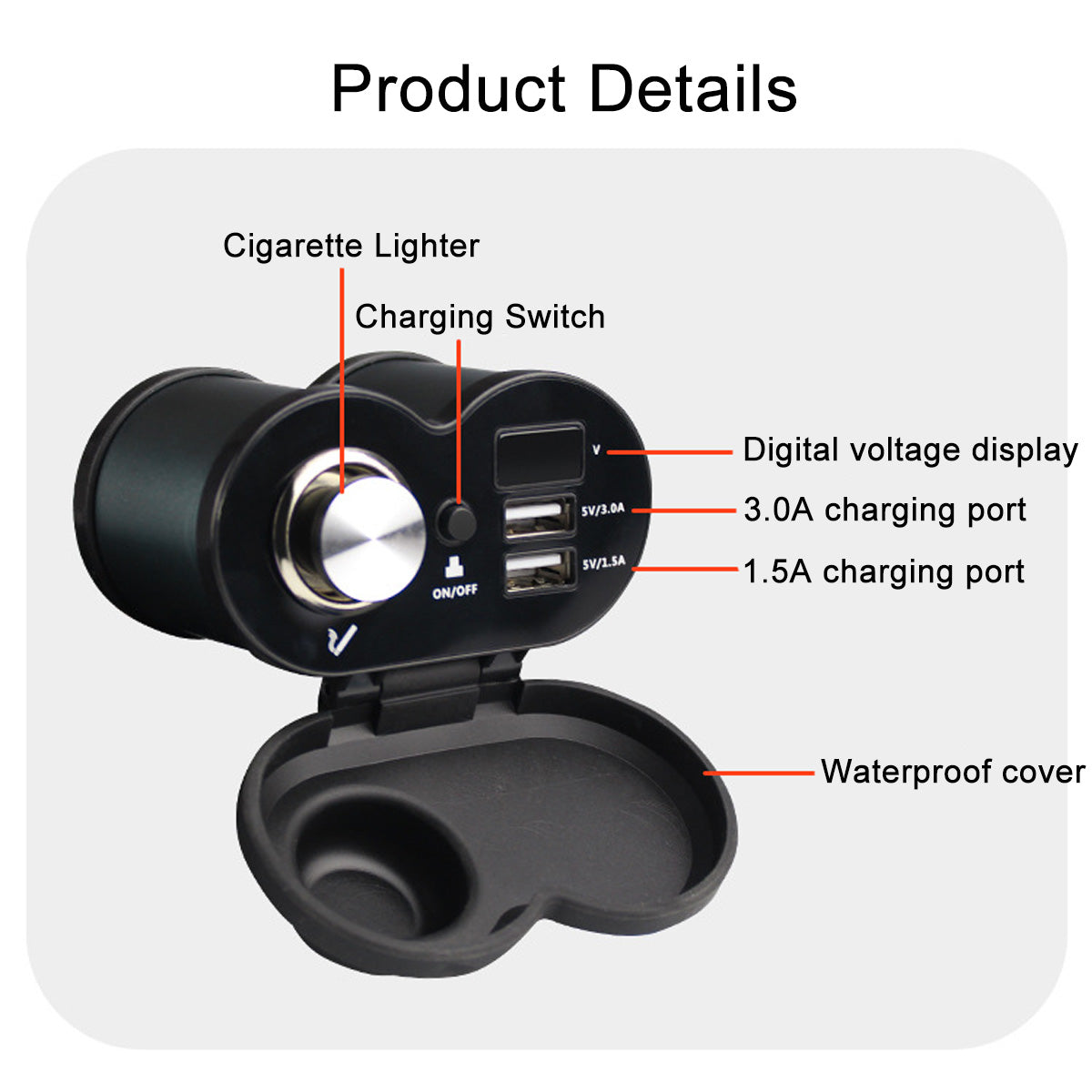 Dual USB Fast Charger 12V-24V 4.5A Waterproof Aluminium for Motorcycle