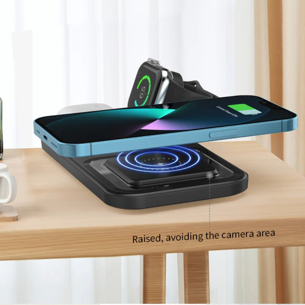 3-in-1 15W Wireless Charger Stand: Fast Charging for iPhone, Apple Watch, Earphones