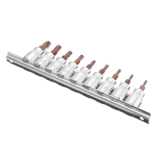 9Pcs 3/8 Inch Drive Sockets Set T10-T50 Five Angle Torx Screwdriver Bits Socket