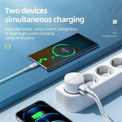 Dual USB-A Fast Charger 5V 2.1A EU Plug for iPhone 15 14 13 Xiaomi Hui Mate60 Pro