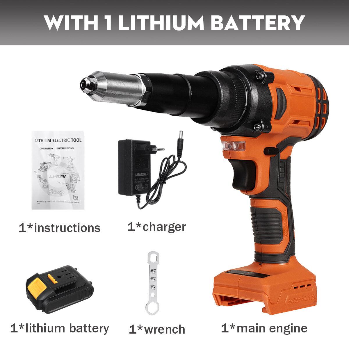 21V Electric Rivet Cordless Rivet Nut Drill Insert Nut Pull Riveting Tool 2.4-4.8mm With LED Light