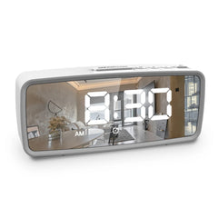 USB-Rechargeable LED Mirror Digital Alarm Clock with Snooze Mode