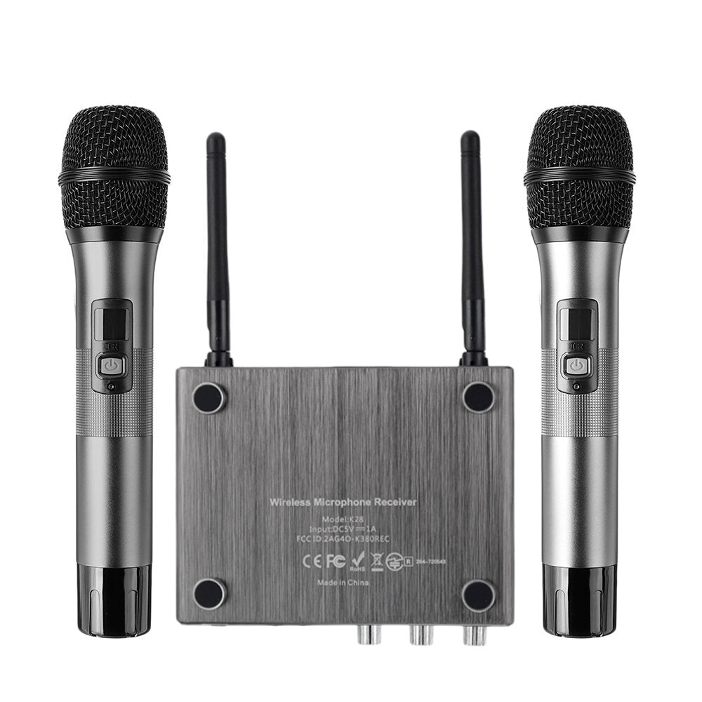 Wireless Handheld Microphone System with 2 Cordless Mics and Receiver Box Professional Live Equipment Optional 25 Channels UHF Band Wire