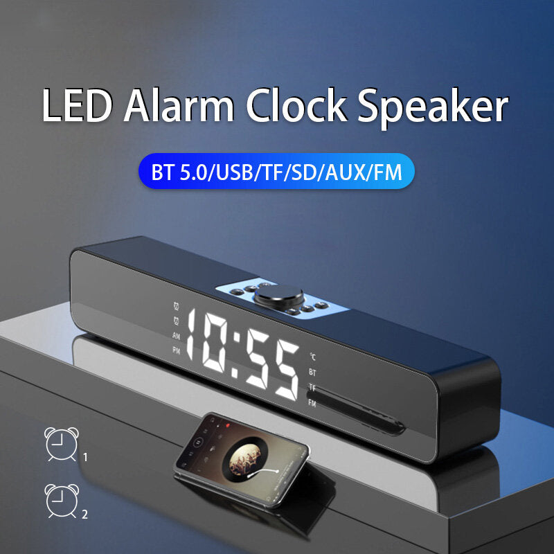 LED Alarm Clock Sound Bar AUX USB Wired Wireless bluetooth FM Radio Speaker Home Theater Surround SoundBar for PC TV Computer Speaker