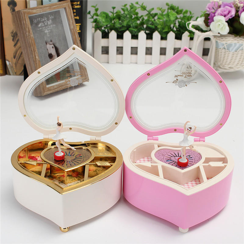 Kid Heart Shaped Jewellery Music Box Ballerina Xmas Toy Gift Home Decor