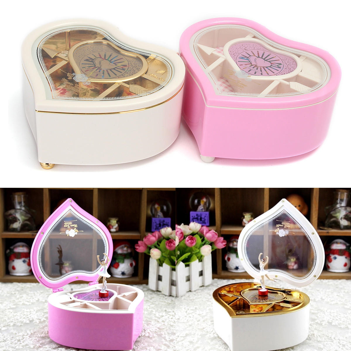 Kid Heart Shaped Jewellery Music Box Ballerina Xmas Toy Gift Home Decor