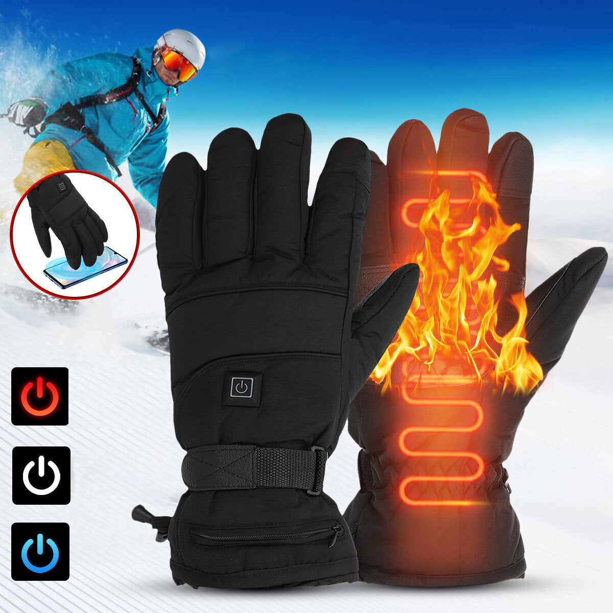 1 Pair Electric Heated Hand Gloves 3 Modes Touchscreen Motorbike Motorcycle Winter Warm Heated Battery Gloves