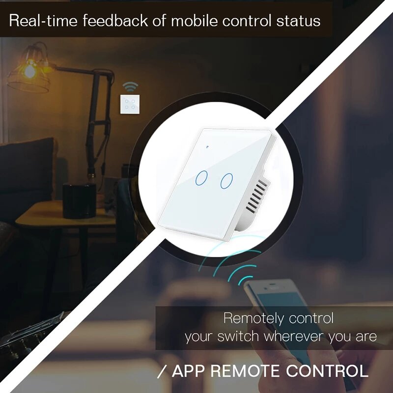 WiFi+RF433 Smart Light Touch Switch 2Gang EU Wireless Remote Control Works with Alexa Google Home