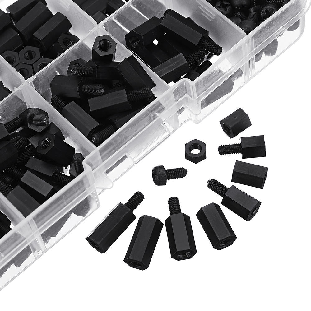 M2 M3 Nylon Screw Black Hex Screw Nut Nylon PCB Standoff Assortment Kit 600Pcs