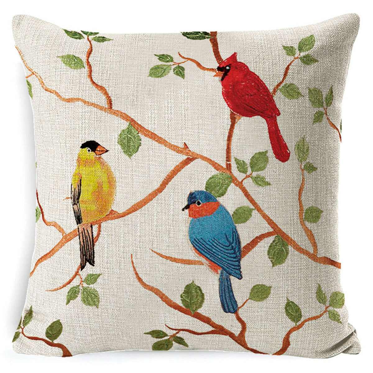 1pc Linen Pillow Cover 45x45cm Flower Bird Pattern Pillowcase Household Sofa Decorative Cushion Cover Supplies