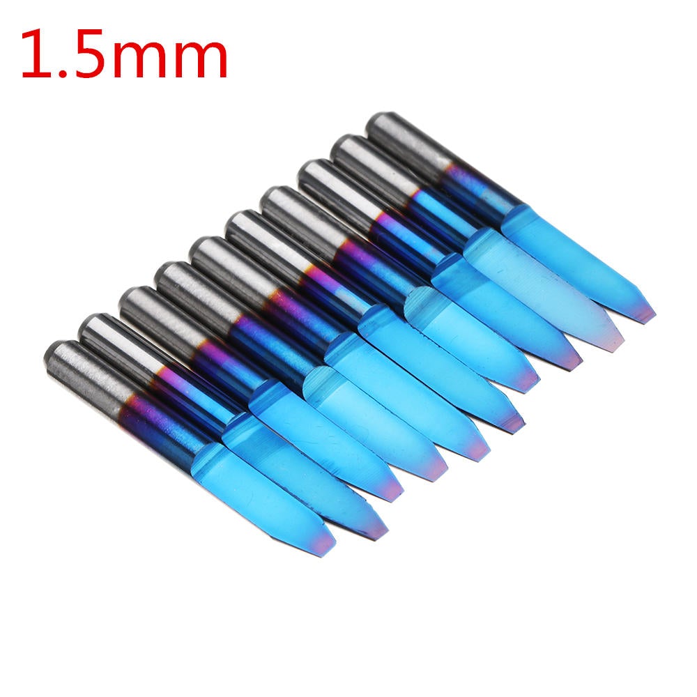 10pcs 0.1-1.5mm 30 Degree PCB Engraving Bit Blue Nano Coated Carbide CNC Flat Bottom Engraving Bit Router Tool