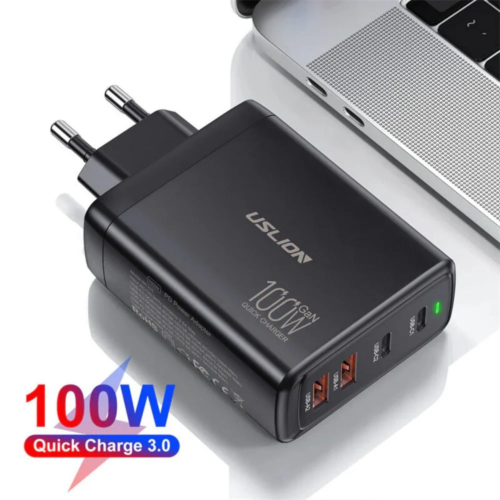 100W GaN 4-Port USB PD Charger, Fast Charging Adapter for iPhone, Samsung, Hui