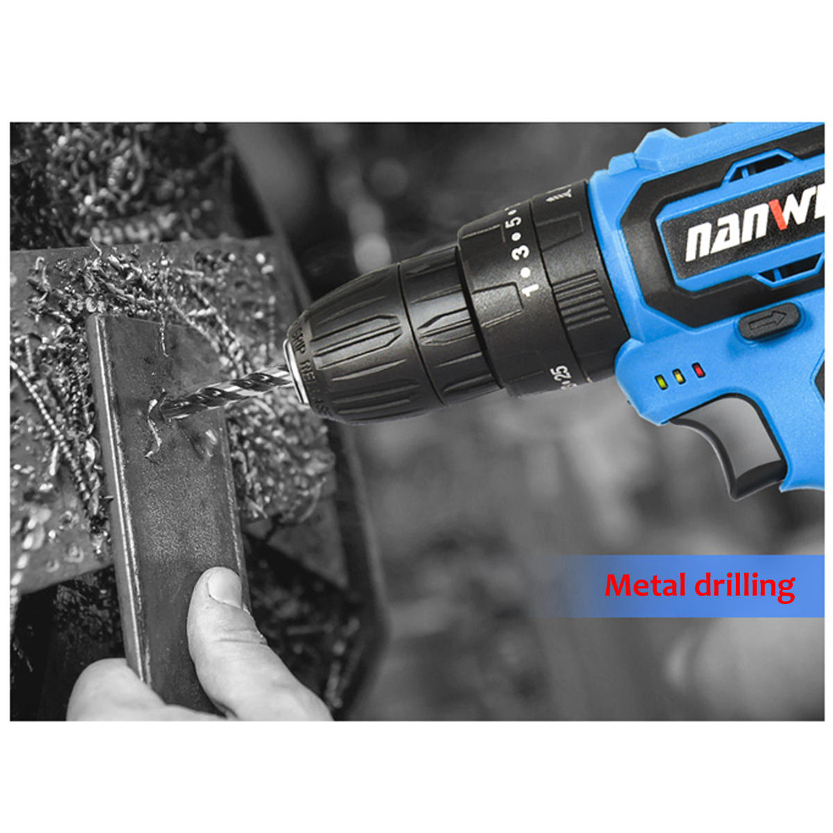 42VF Cordless Electric Impact Drill 25+1 Torque Rechargeable 2 Speed Screwdriver W/ 1 or 2 Li-ion Battery