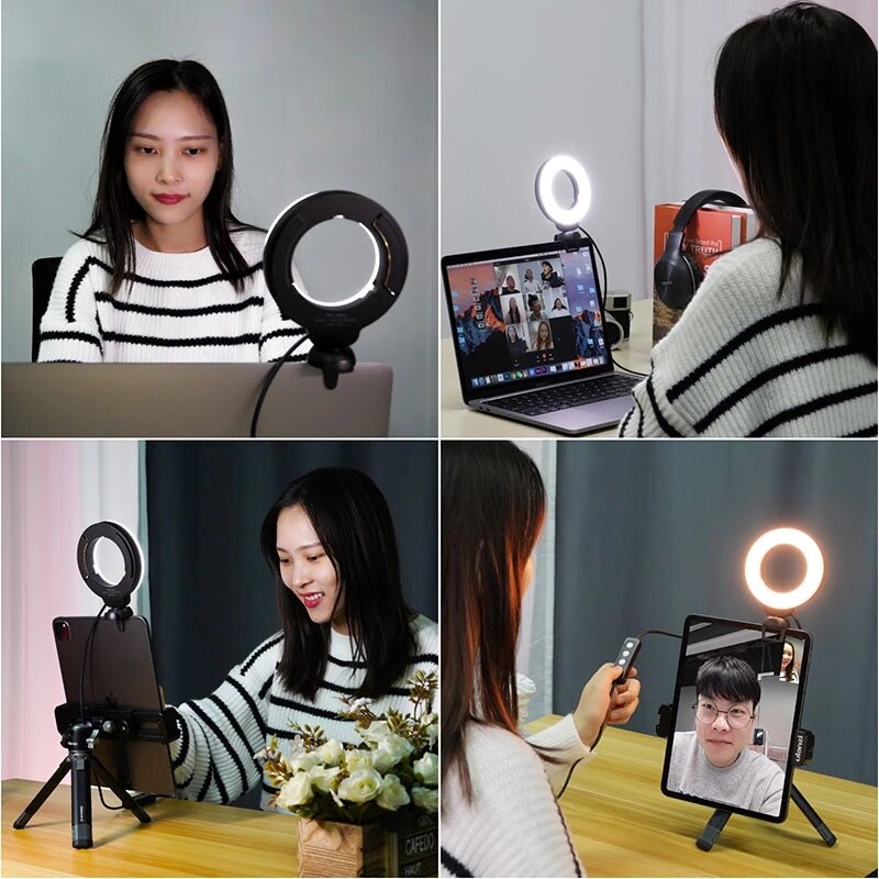 LED Video Light Ring Lamp With Clip Fill Light for iPad/Laptop Online Meeting Conference Light 4 Inch 3200K-6500K