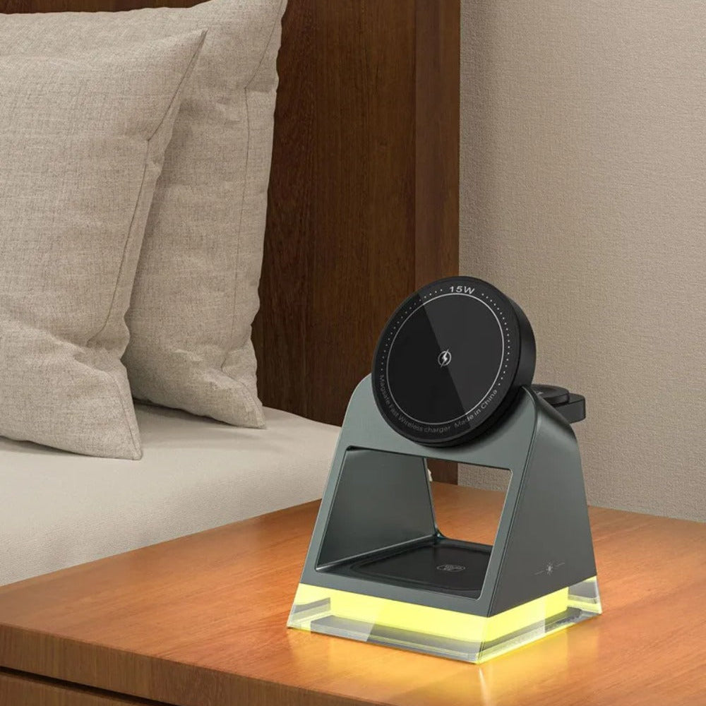 3-in-1 Magnetic Wireless Charger Stand with LED Light for iPhone, Apple Watch, AirPods