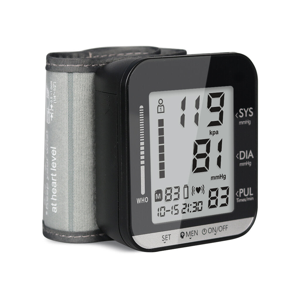 Wrist Blood Pressure Monitor Digital Wrist Pulse Heart Beat Rate Meter Device Portable Tonometer BP Sphygmomanometer Home Health Care