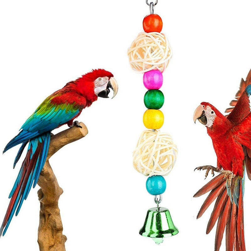 10 Pack Bird Cage Toys for Parrots Reliable & Chewable - Swing Hanging Chewing Bite Bridge Wooden Beads Ball Bell Toys