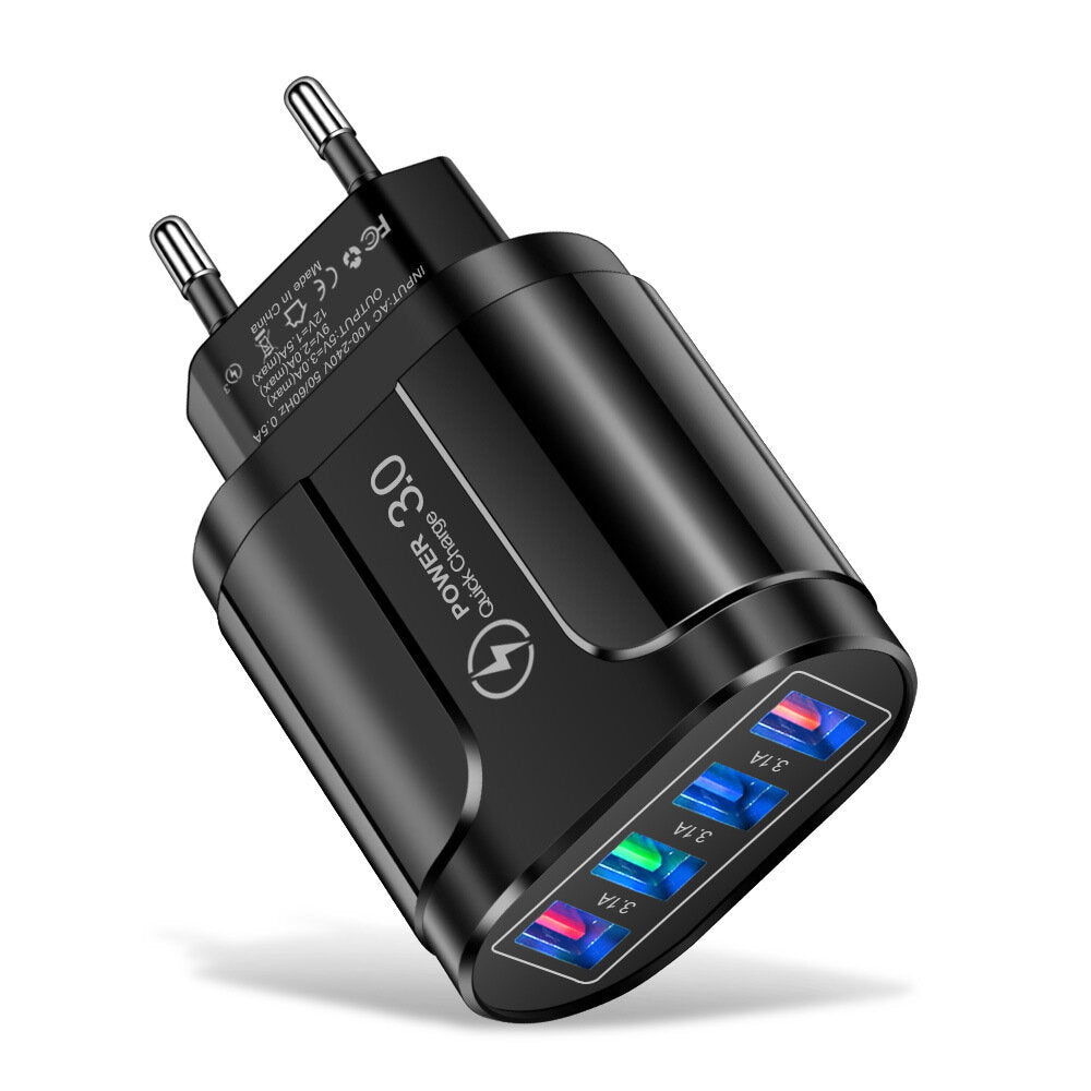 4-Port USB Fast Charger QC3.0 Wall Adapter EU/US/UK Plug for iPhone, Samsung, Xiaomi