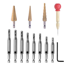 13Pcs Hole Drill Bit Combination Set High Speed Steel Hinge Head Imperial Pagoda Drill Golden Center Punch