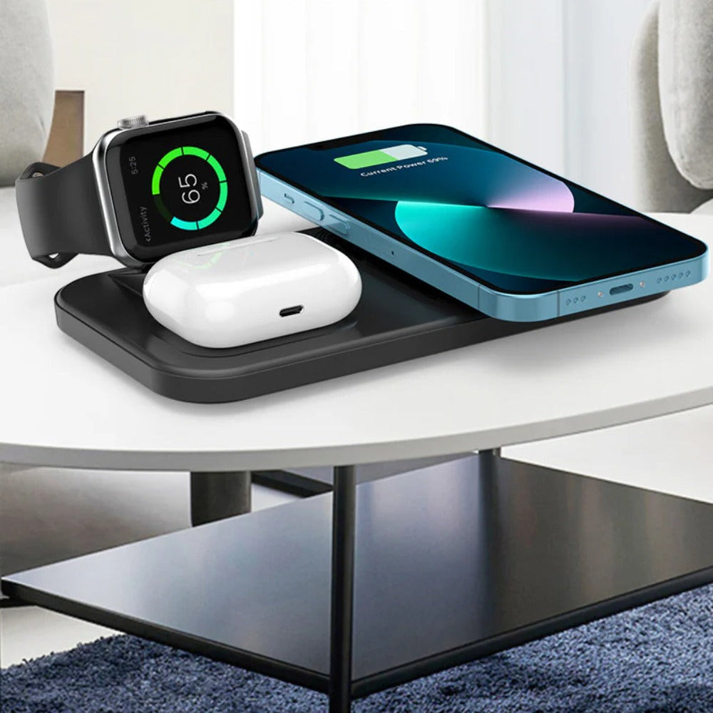 3-in-1 15W Wireless Charger Stand: Fast Charging for iPhone, Apple Watch, Earphones