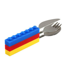 3PCS Creative Building Blocks Dinnerware Portable Block Fork Spoon Flatware Tableware