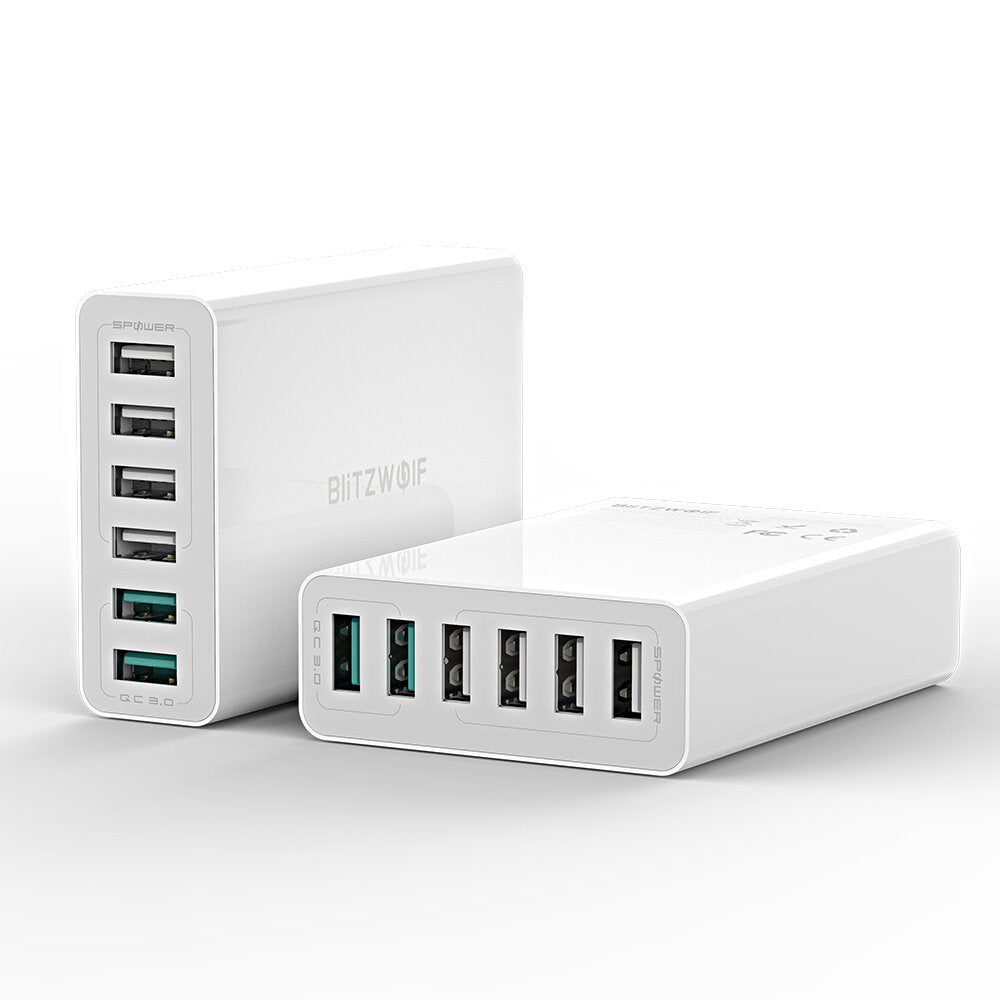 60W 6-Port USB Charger, Dual QC3.0, Desktop Charging Station, EU Plug Adapter