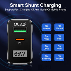 65W GaN Dual USB PD Charger, 33W USB-A QC3.0 Fast Charger, EU Plug for iPhone 14, iPad, Hui, Xiaomi