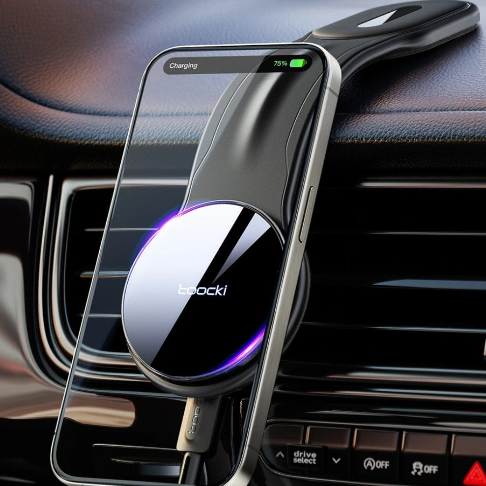 Magnetic Car Phone Holder 15W Wireless Charger for iPhone 15-12, Samsung S23