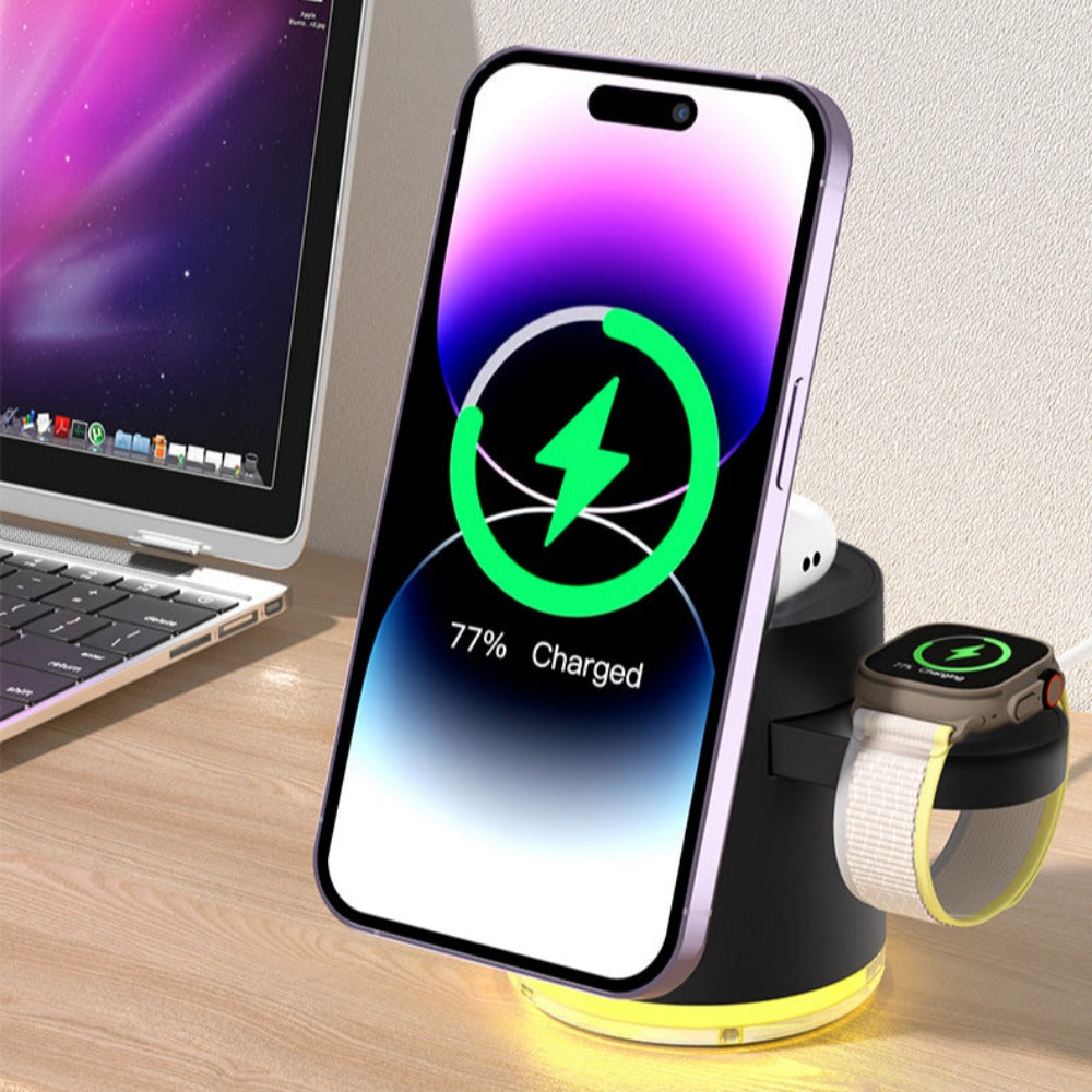 3-in-1 15W Wireless Charger & Night Light for iPhone 15/14/13, Mate60 Pro, Samsung Galaxy Z Flip4