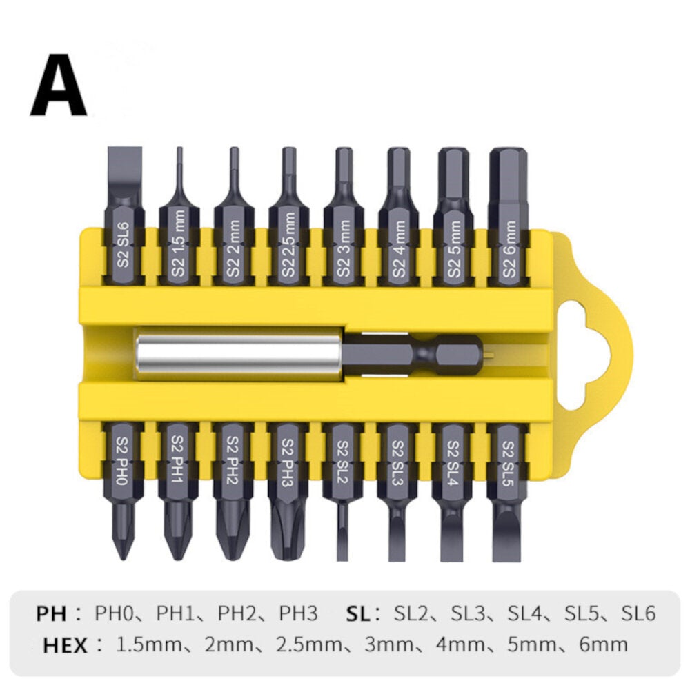 1/4 Inch Hex Shank 17 In 1 Screwdriver Bits Alloy Steel Connecting Rod Cross Slotted Hexagon Socket Screwdriver Bit Set