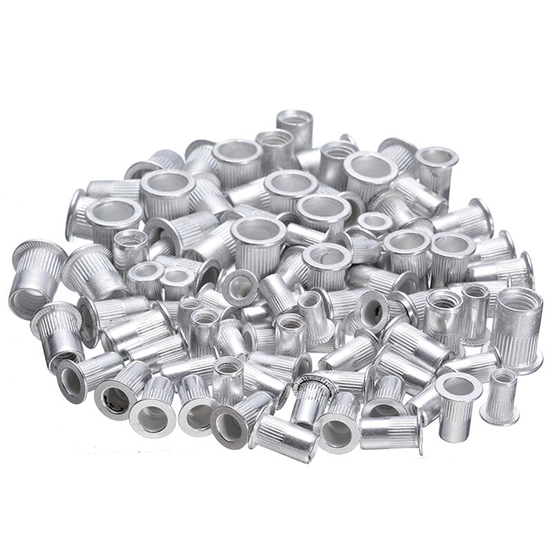 100pcs Steel Aluminum Rivet Nuts Kit Threaded Rivet Nut Inserts Rivnut Nutsert M4 M5 M6 M8 Mixed Kit Set Repairing Tools