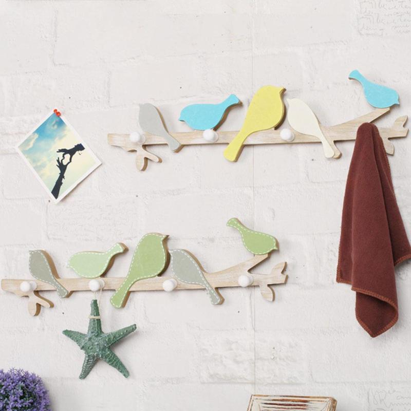 1PC European Retro Style Hanger Organizer DIY Simple Green Bird Wooden Tool Hook