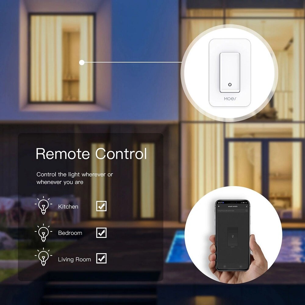 WiFi Smart Light Switch Control by Smart Life/Tuya APP Works with Alexa Google Home for Voice Control