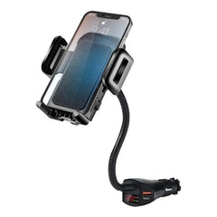 3-in-1 Car Cigarette Lighter Phone Holder & Dual USB Charger with Voltage Detector