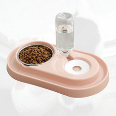 Pet Bowl Automatic Feeder Double Bowl Pet Water Dispenser Multi-functional Pet Feeder with Water Bottle