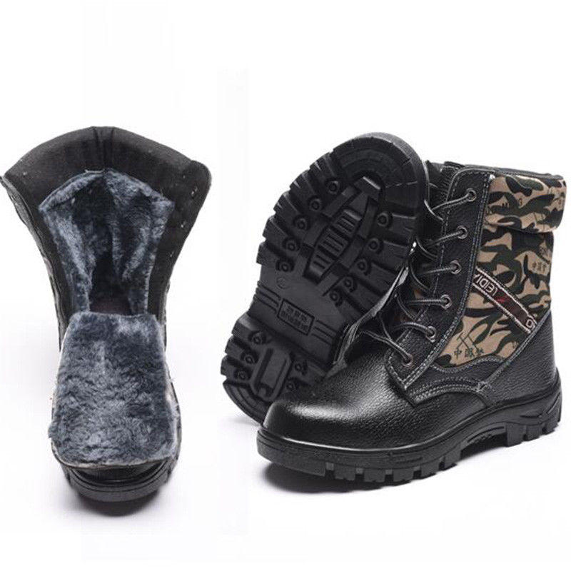 Winter Men Camouflage Steel toe Fur Lined work Ankle boots Labor Safety Shoes Work Shoes Waterproof