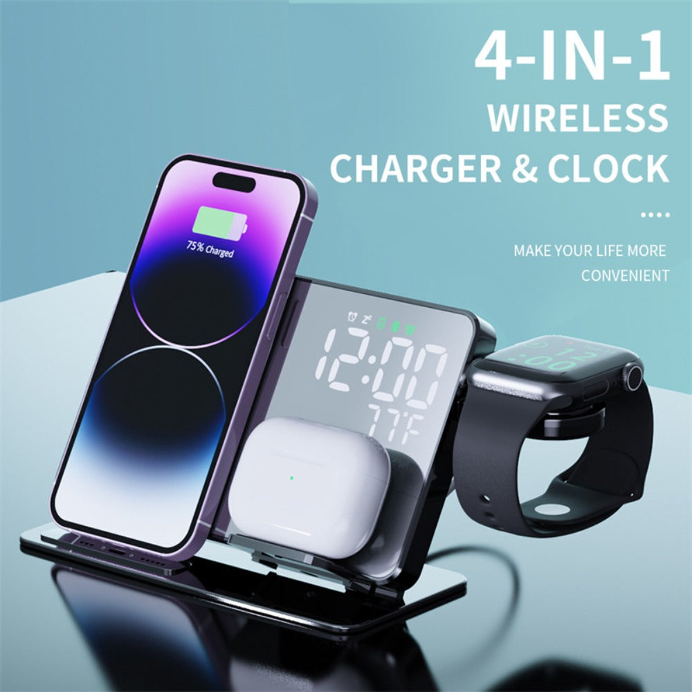 15W Fast Wireless Charger & Alarm Clock for iPhone, Samsung, Hui, Apple Watch, AirPods