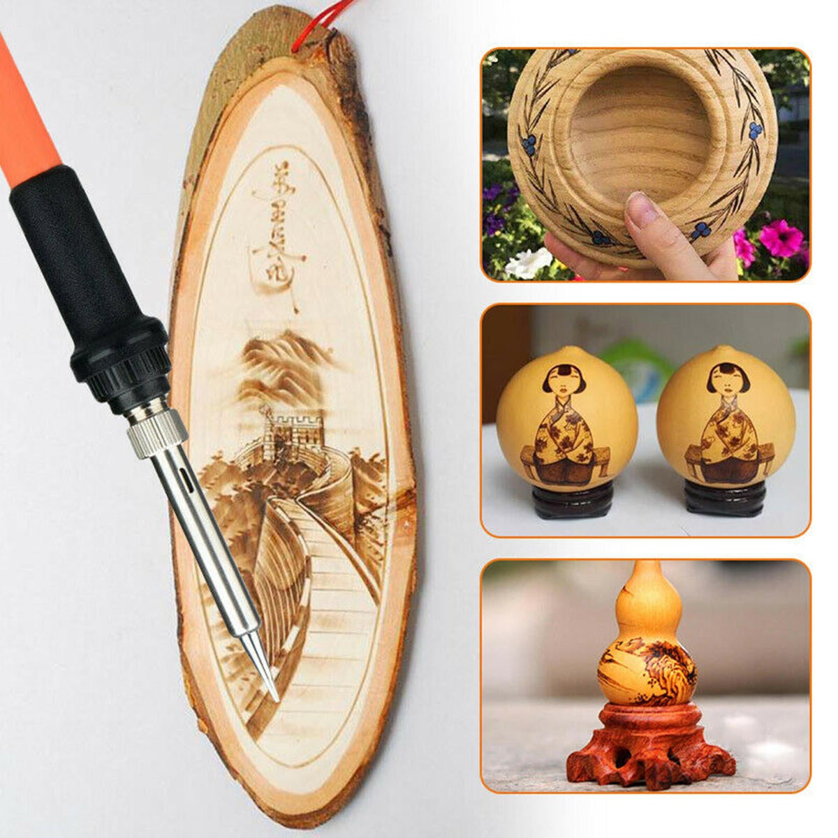 101pc 60W Wood Burning wood working Pen Set Electric Soldering Iron Burner Tools Kit